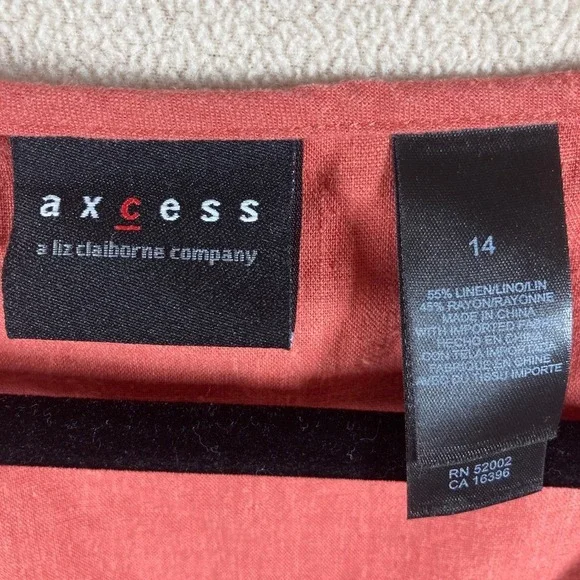 Axcess Linen Blend Top Sz 14 Terra Cotta Babydoll Beaded V-Neck Festival Western - Picture 2 of 6
